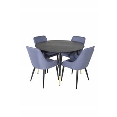 Dipp Dining Table - 115cm - Black / Black Brass, Plaza Dining Chair - Black Legs - Blue Fabric_4