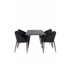 Dipp Dining Table - 120 cm - Black Veneer - Black Legs w, Brass dipp, Arch Dining Chair - Walnut Legs - Black Fabric_4