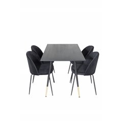 Dipp Dining Table - 120 cm - Black Veneer - Black Legs w, Brass dipp, Wrinkles Dining Chair - Black Legs - Black Velvet_4