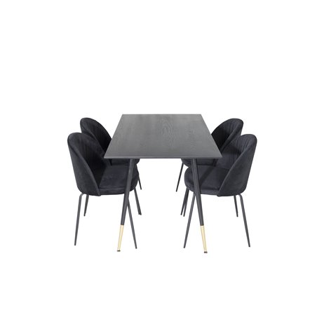 Dipp Dining Table - 120 cm - Black Veneer - Black Legs w, Brass dipp, Wrinkles Dining Chair - Black Legs - Black Velvet_4