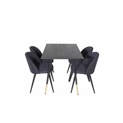 Dipp Dining Table - 120 cm - Black Veneer - Black Legs w, Brass dipp, Velvet Dining Chiar - Black legs- Black Fabric_4