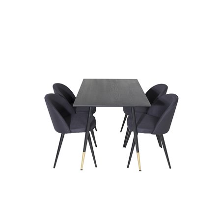 Dipp Dining Table - 120 cm - Black Veneer - Black Legs w, Brass dipp, Velvet Dining Chiar - Black legs- Black Fabric_4