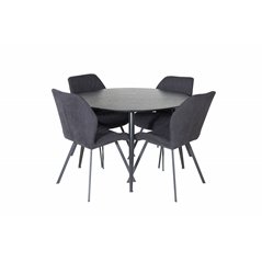 Dipp Dining Table - 115cm - Black Veneer / All black legs , Gemma  Dining Chair - Black Legs - Black Fabric_4