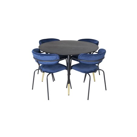 Dipp Dining Table - 115cm - Black / Black Brass, Arrow armchair - Black Legs - Blue Velvet_4