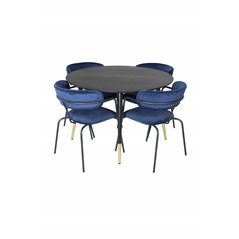 Dipp Dining Table - 115cm - Black / Black Brass, Arrow armchair - Black Legs - Blue Velvet_4