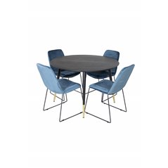 Dipp Dining Table - 115cm - Black / Black Brass, Muce  Dining Chair - Black Legs - Blue  Velvet_4