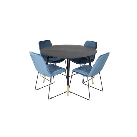 Dipp Dining Table - 115cm - Black / Black Brass, Muce  Dining Chair - Black Legs - Blue  Velvet_4