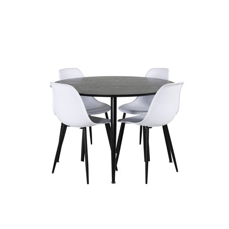 Dipp Dining Table - 115cm - Black Veneer / All black legs , Polar Plastic Dining Chair - Black Legs / White Plastic_4