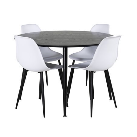 Dipp Dining Table - 115cm - Black Veneer / All black legs , Polar Plastic Dining Chair - Black Legs / White Plastic_4