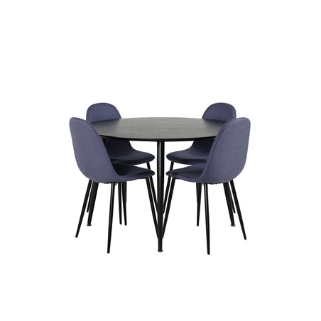 Dipp Dining Table - 115cm - Black Veneer / All black legs , Polar Dining Chair - Black Legs - Blue Fabric_4