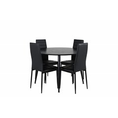 Dipp Dining Table - 115cm - Black Veneer / All black legs , Slim High Back Dining Chair - Black Legs - Black PU_4