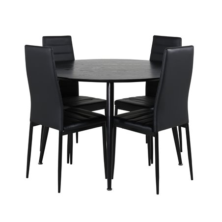 Dipp Dining Table - 115cm - Black Veneer / All black legs , Slim High Back Dining Chair - Black Legs - Black PU_4