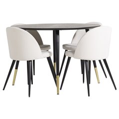 Dipp Dining Table - 115cm - Black / Black Brass, Velvet Dining Chair Corduroy - Beige / Black_4