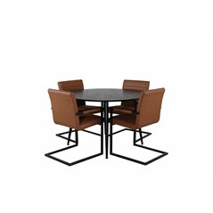 Dipp Dining Table - 115cm - Black Veneer / All black legs , Art Armchair - Brown / Black_4