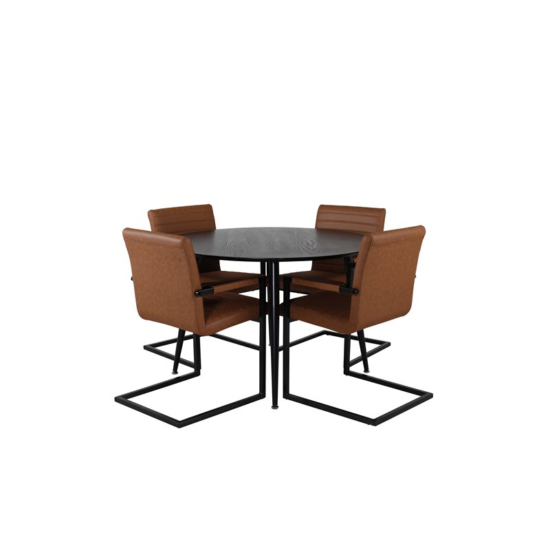 Dipp Dining Table - 115cm - Black Veneer / All black legs , Art Armchair - Brown / Black_4