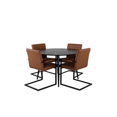 Dipp Dining Table - 115cm - Black Veneer / All black legs , Art Armchair - Brown / Black_4