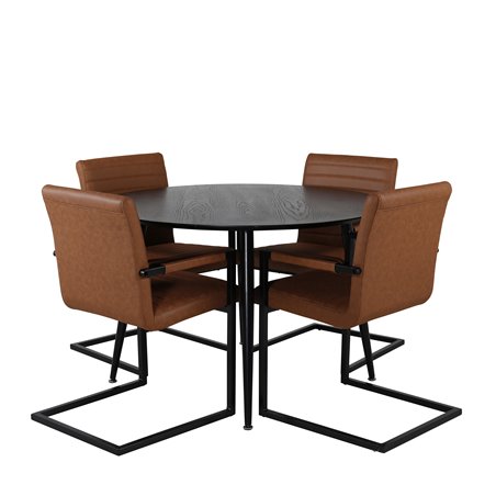 Dipp Dining Table - 115cm - Black Veneer / All black legs , Art Armchair - Brown / Black_4