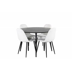 Dipp Dining Table - 115cm - Black Veneer / All black legs , Polar Fluff Dining Chair - Black Legs - White Teddy _4