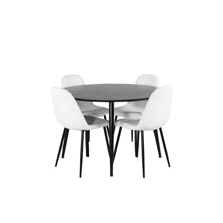 Dipp Dining Table - 115cm - Black Veneer / All black legs , Polar Fluff Dining Chair - Black Legs - White Teddy _4