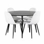 Dipp Dining Table - 115cm - Black Veneer / All black legs , Polar Fluff Dining Chair - Black Legs - White Teddy _4