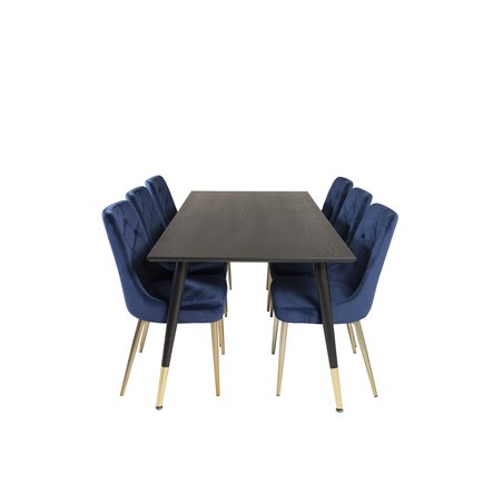 Dipp Dining Table - 180*90cm - Black / Black Brass, Velvet Deluxe Dining Chair - Blue / Brass_6