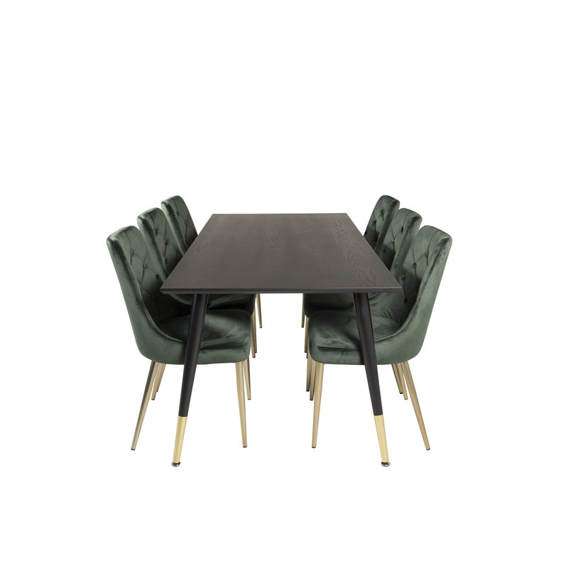 Dipp Dining Table - 180*90cm - Black / Black Brass, Velvet Deluxe Dining Chair - Green / Brass_6