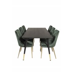 Dipp Dining Table - 180*90cm - Black / Black Brass, Velvet Deluxe Dining Chair - Green / Brass_6