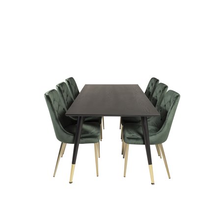 Dipp Dining Table - 180*90cm - Black / Black Brass, Velvet Deluxe Dining Chair - Green / Brass_6