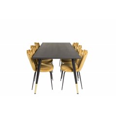 Dipp Dining Table - 180*90cm - Black / Black Brass, Limhamn Light - Chair - Gold Velvet_6