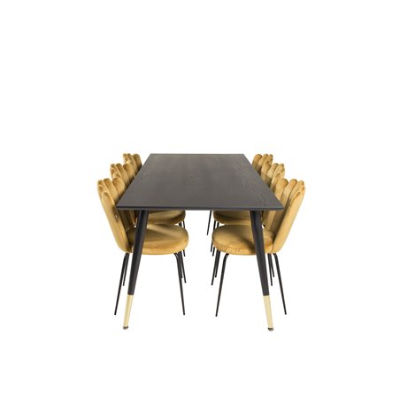 Dipp Dining Table - 180*90cm - Black / Black Brass, Limhamn Light - Chair - Gold Velvet_6