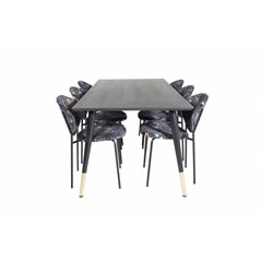 Dipp Dining Table - 180*90cm - Black / Black Brass, Vault Dining Chair - Black legs - Black Flower printed fabric_6