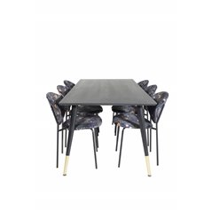 Dipp Dining Table - 180*90cm - Black / Black Brass, Vault Dining Chair - Black legs - Black Flower printed fabric_6