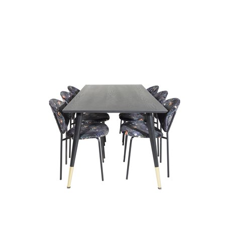 Dipp Dining Table - 180*90cm - Black / Black Brass, Vault Dining Chair - Black legs - Black Flower printed fabric_6