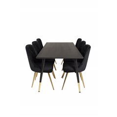 Dipp Dining Table - 180*90cm - Black / Black Brass, Velvet Deluxe Dining Chair - Black / Brass_6