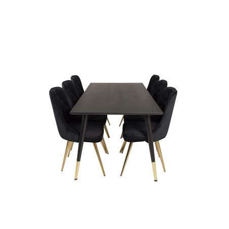 Dipp Dining Table - 180*90cm - Black / Black Brass, Velvet Deluxe Dining Chair - Black / Brass_6