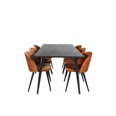 Dipp Dining Table - 180*90cm - Black Veneer / all black legs , Velvet Dining Chair - Orange / Black_6