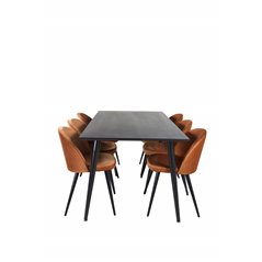 Dipp Dining Table - 180*90cm - Black Veneer / all black legs , Velvet Dining Chair - Orange / Black_6