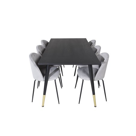 Dipp Dining Table - 180*90cm - Black / Black Brass, Wrinkles Dining Chair - Black Legs - Grey Velvet_6