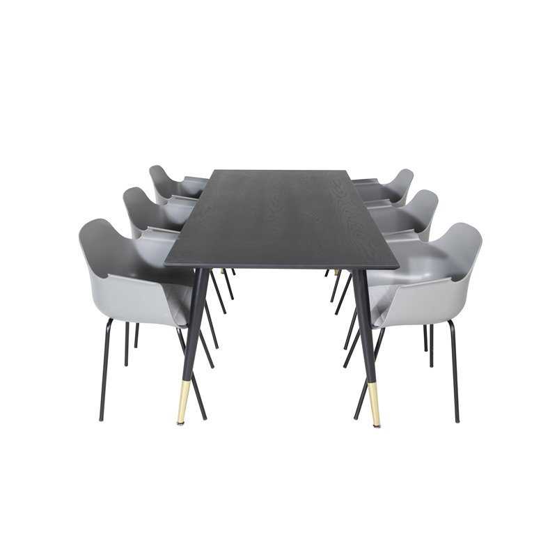 Dipp Dining Table - 180*90cm - Black / Black Brass, Comfort Plastic Dining Chair - Black Legs - Grey Plastic_6