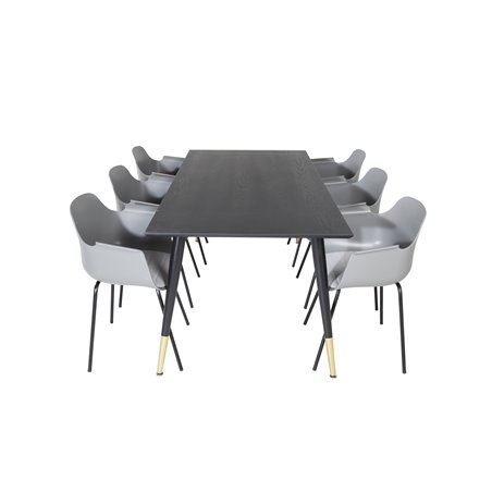 Dipp Dining Table - 180*90cm - Black / Black Brass, Comfort Plastic Dining Chair - Black Legs - Grey Plastic_6