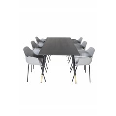 Dipp Dining Table - 180*90cm - Black / Black Brass, Comfort Plastic Dining Chair - Black Legs - Grey Plastic_6