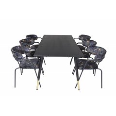 Dipp Dining Table - 180*90cm - Black / Black Brass, Arrow armchair - Black Legs - Black Flower printed Fabric_6