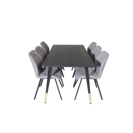 Dipp Dining Table - 180*90cm - Black / Black Brass, Gemma Dining Chair - Black Legs - Grey Fabric_6