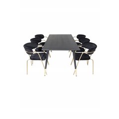 Dipp Dining Table - 180*90cm - Black / Black Brass, Arrow armchair - Brass Legs - Black Velvet_6