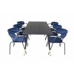 Dipp Dining Table - 180*90cm - Black / Black Brass, Arrow armchair - Black Legs - Blue Velvet_6