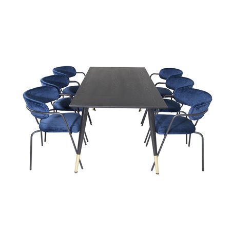 Dipp Dining Table - 180*90cm - Black / Black Brass, Arrow armchair - Black Legs - Blue Velvet_6