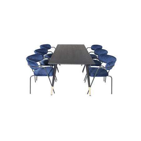 Dipp Dining Table - 180*90cm - Black / Black Brass, Arrow armchair - Black Legs - Blue Velvet_6