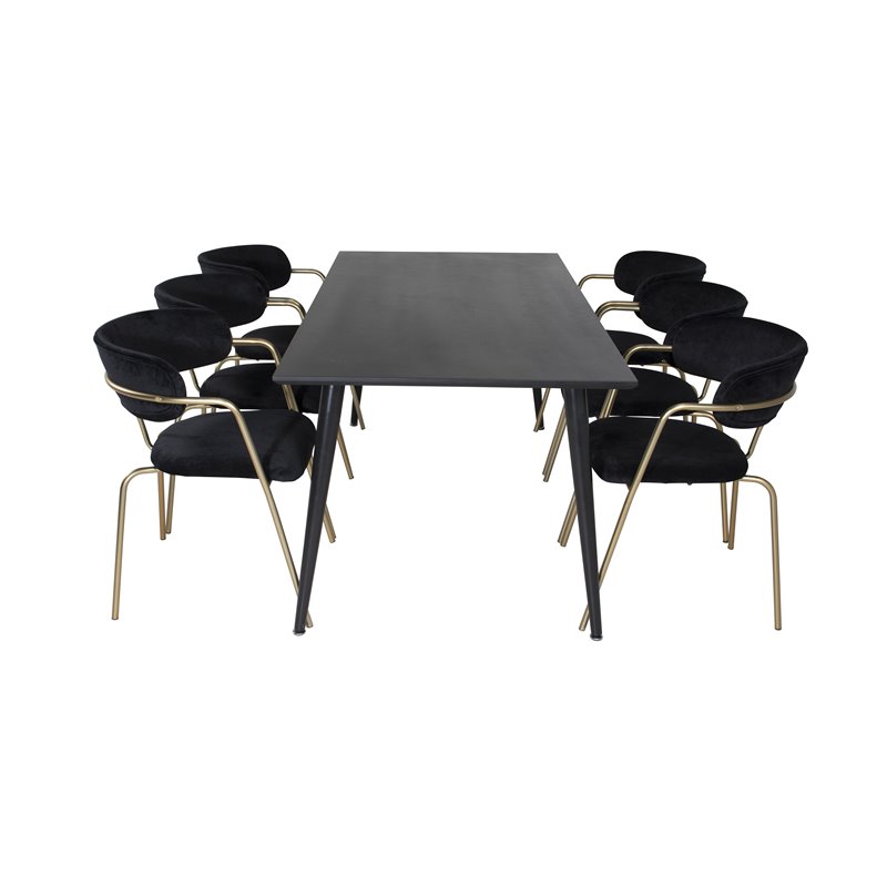 Dipp Dining Table - 180*90cm - Black Veneer / all black legs , Arrow armchair - Brass Legs - Black Velvet_6