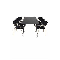 Dipp Dining Table - 180*90cm - Black Veneer / all black legs , Arrow armchair - Brass Legs - Black Velvet_6