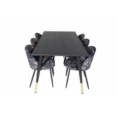 Dipp Dining Table - 180*90cm - Black / Black Brass, Velvet Dining Chair - Black Flower fabric_6